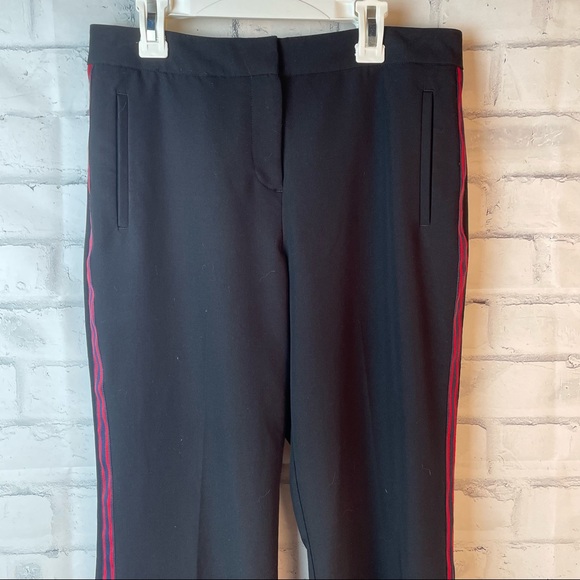 Black With Red Stripe detail work Pants Trousers Straight Leg High waist  size 6 - Picture 5 of 7